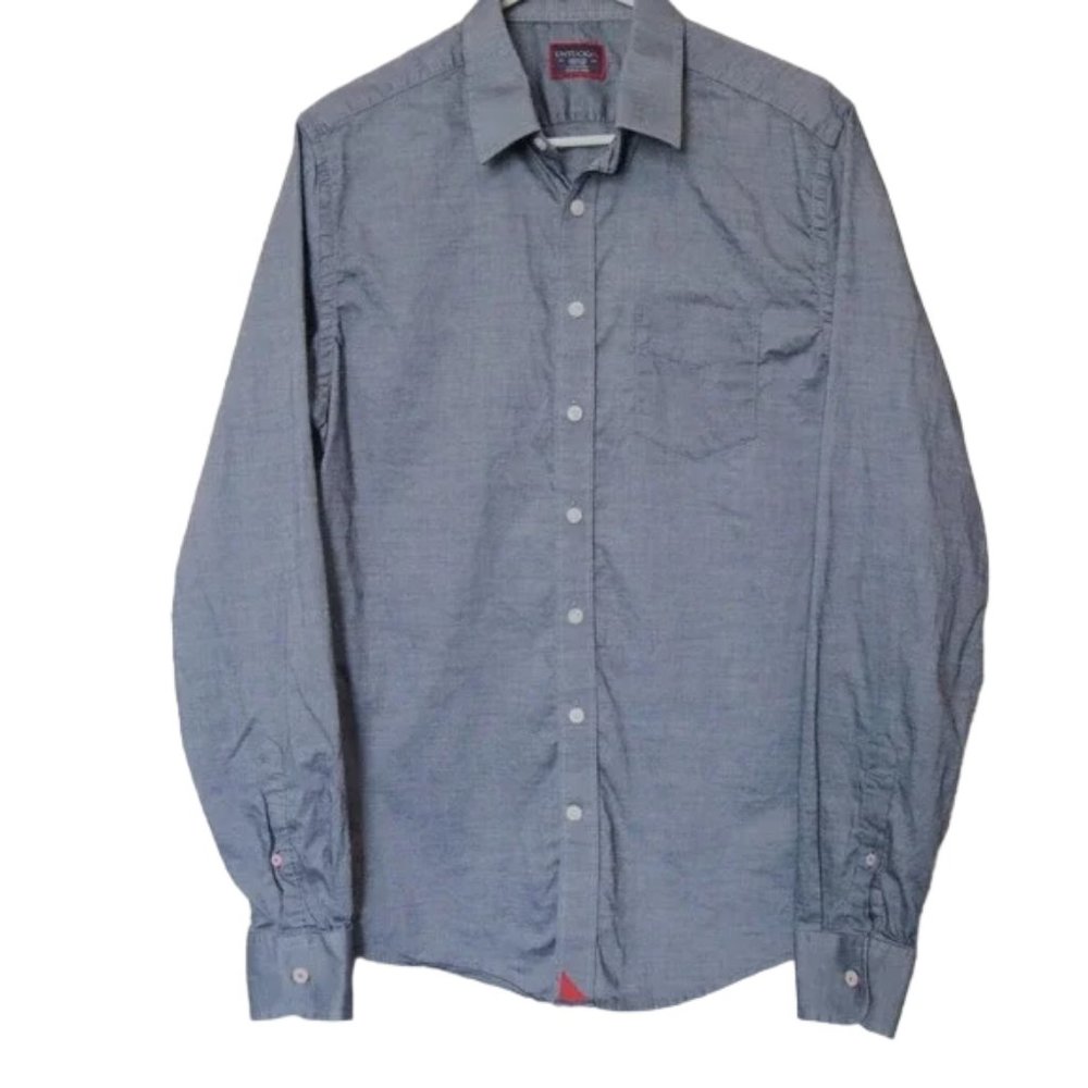UNTUCKit Button Up Shirt Mens Medium Blue Solid Slim Fit Cotton Long Sleeve